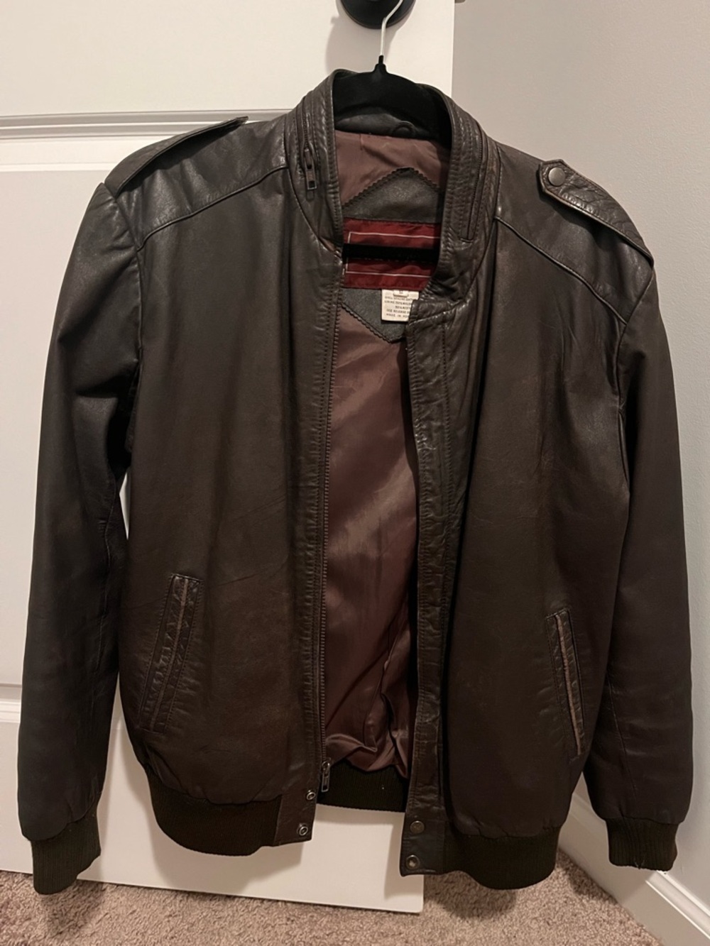 Evan Picone Dark Brown Leather Bomber Jacket